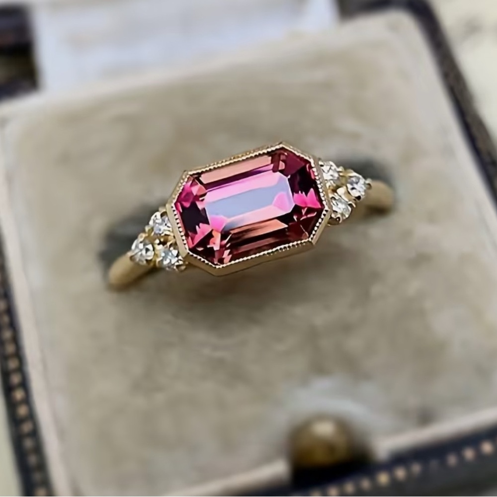 Elegant Pink Gemstone Ring with Gold Band